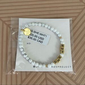 Little Words Project “She/Her” Gold Marble Beaded Stretch Bracelet Neutral
